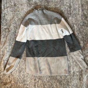 Pink lily Size small mock neck gray and white striped sweater